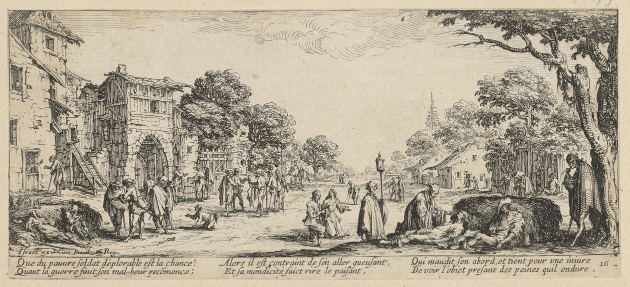 Kuoleva tien varrella, sivu 16 sarjasta ”Sodan kauhut” tekijältä Jacques Callot