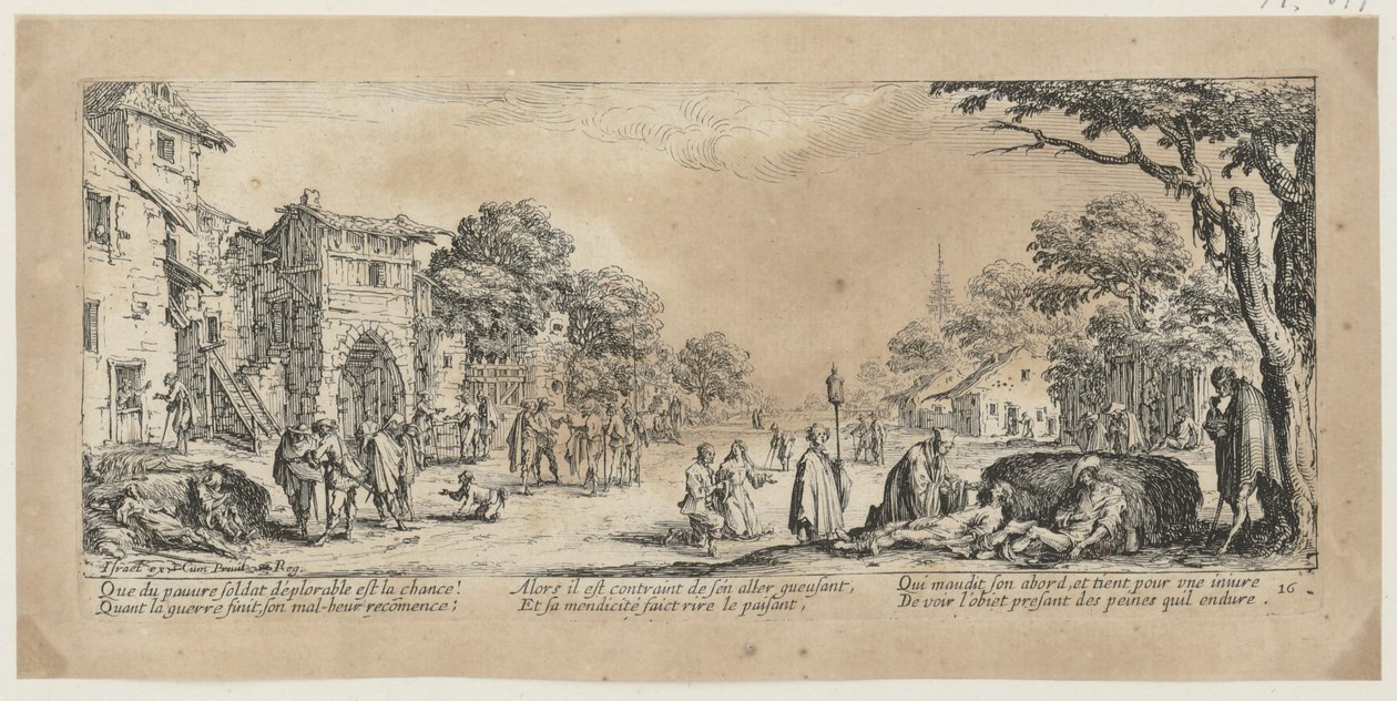 Kuoleva tien varrella, sivu 16 sarjasta ”Sodan kauhut” tekijältä Jacques Callot