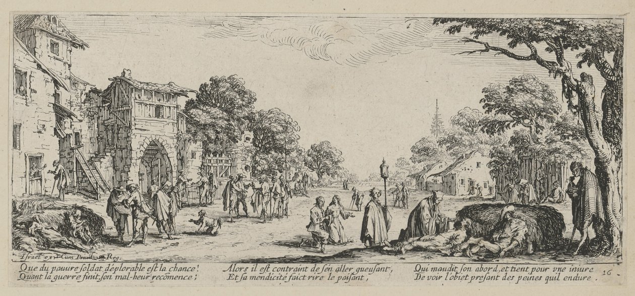 Kuolevia tienvarressa, sarjan "Sodan kauhut" lehti 16 tekijältä Jacques Callot
