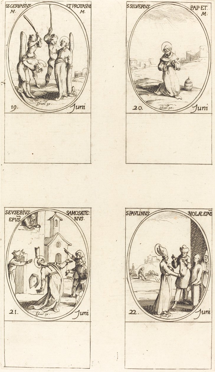 St. Gervase ja Protase; St. Silverius; Pyhä Eusebius Samosatalainen; St. Paulinus of Nola tekijältä Jacques Callot