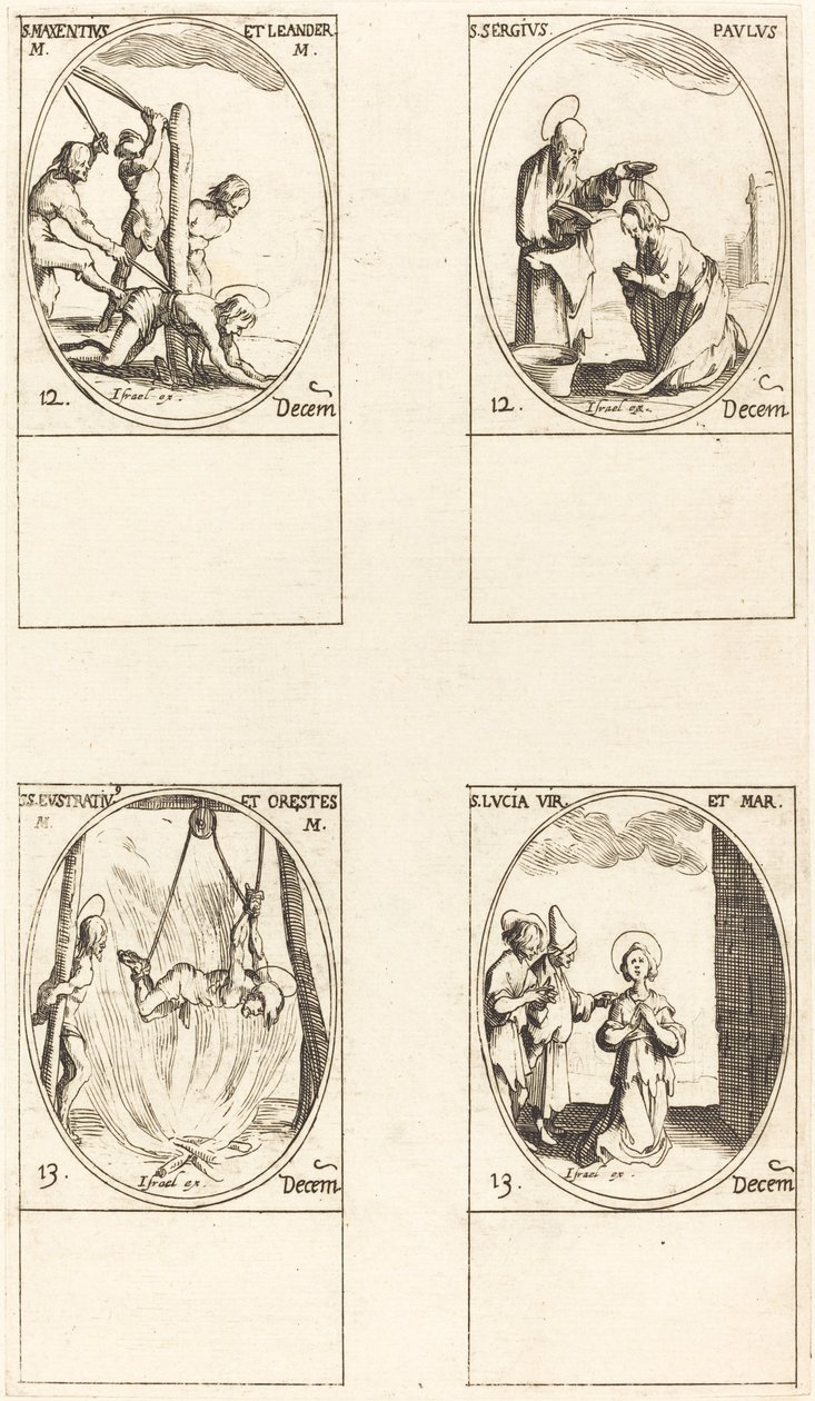 Sts. Maxentius & Leander; Sts. Sergius & Paul; Sts. Eustratius & Orestes; St. Lucy tekijältä Jacques Callot