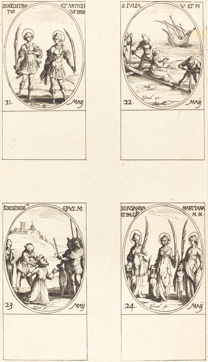 Pyhät Nikostratos ja Antiokhos; St. Julia; St. Himoita; Pyhät Susanna, Palladia, an tekijältä Jacques Callot