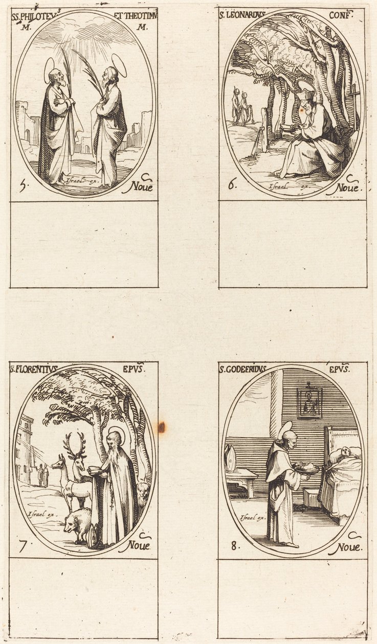 Sts. Philoteus ja Theotimus, St. Leonard, St. Florentinus, St. Godfrey. tekijältä Jacques Callot