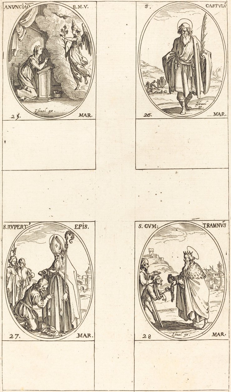 Ilmoitus; St. Castulus; St. Rupert; St. Gontran tekijältä Jacques Callot