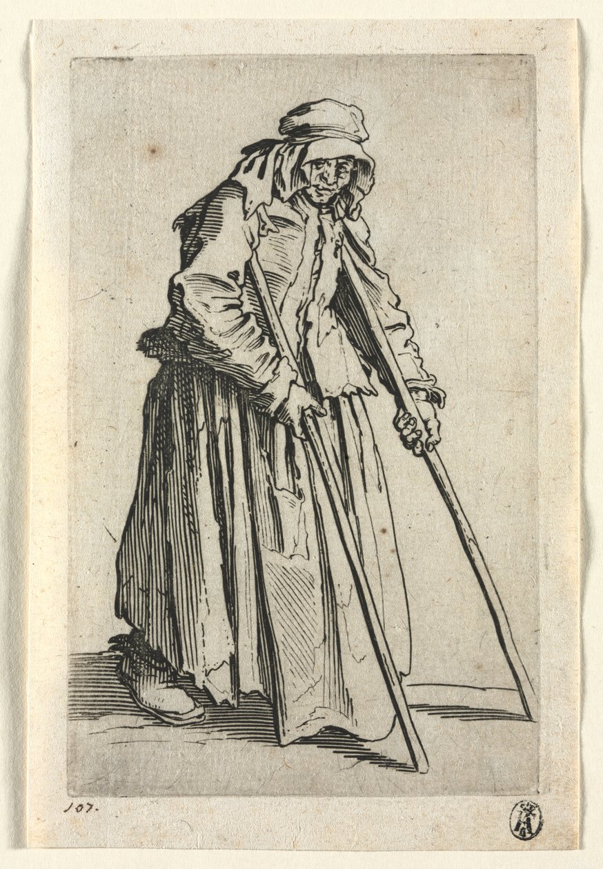 Kerjäläiset: Kerjäläinen kainalosauvoilla tekijältä Jacques Callot