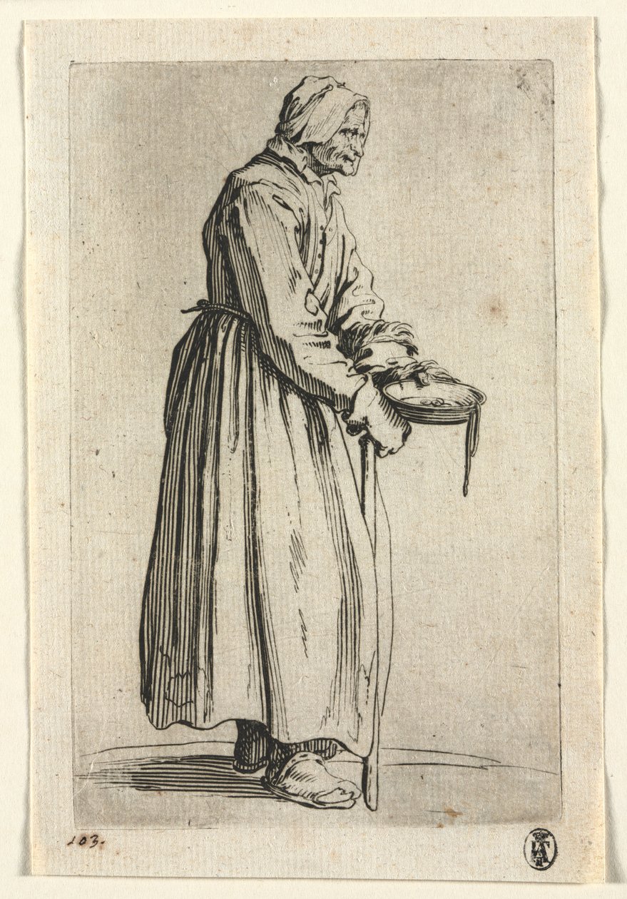 The Beggars: Beggar Woman with Her Alms Bowl , c. 1623. tekijältä Jacques Callot