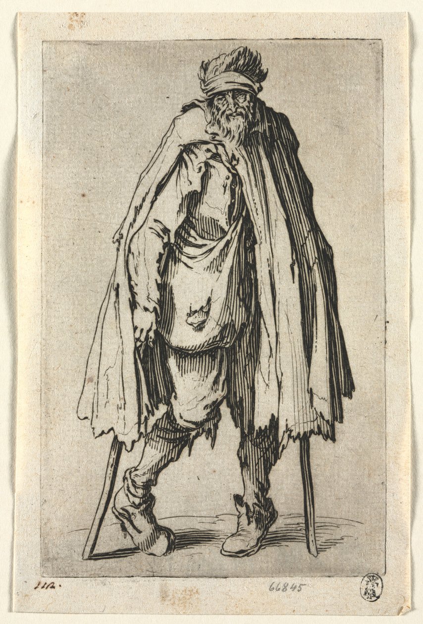 The Beggars: Beggar on crutch with a bag , c. 1623. tekijältä Jacques Callot