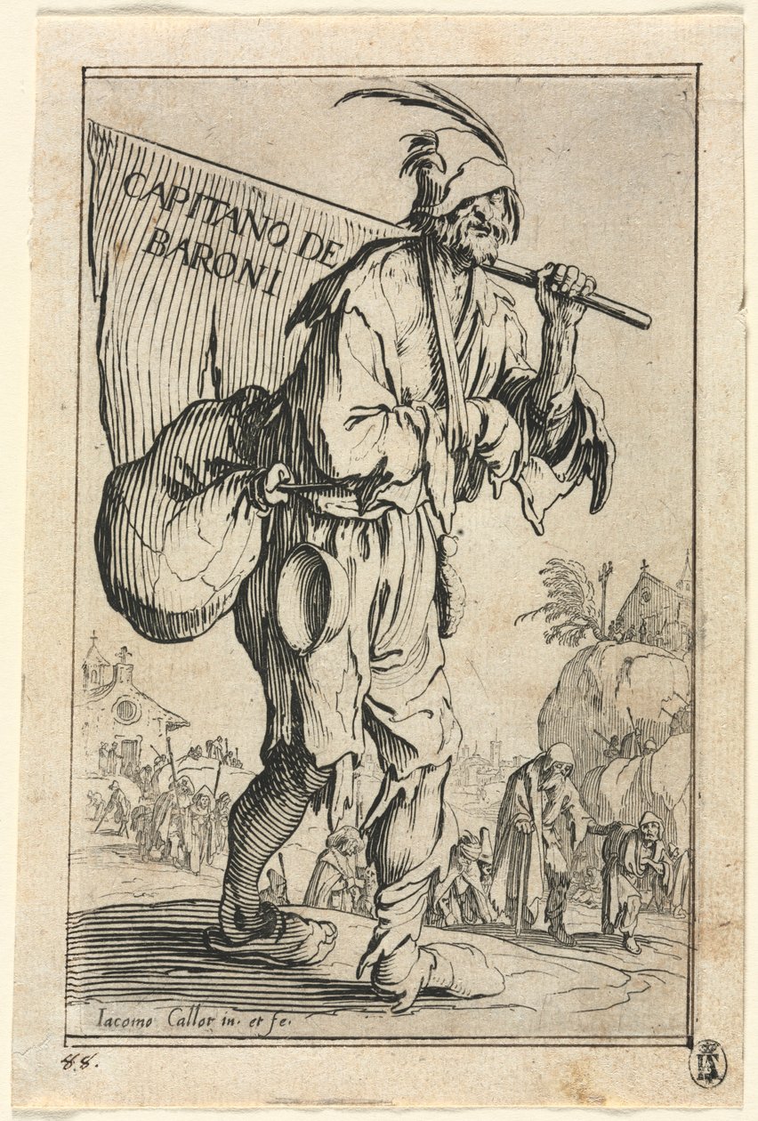 The Beggars: Frontispiece: Captain of the Barons, n. 1623. tekijältä Jacques Callot