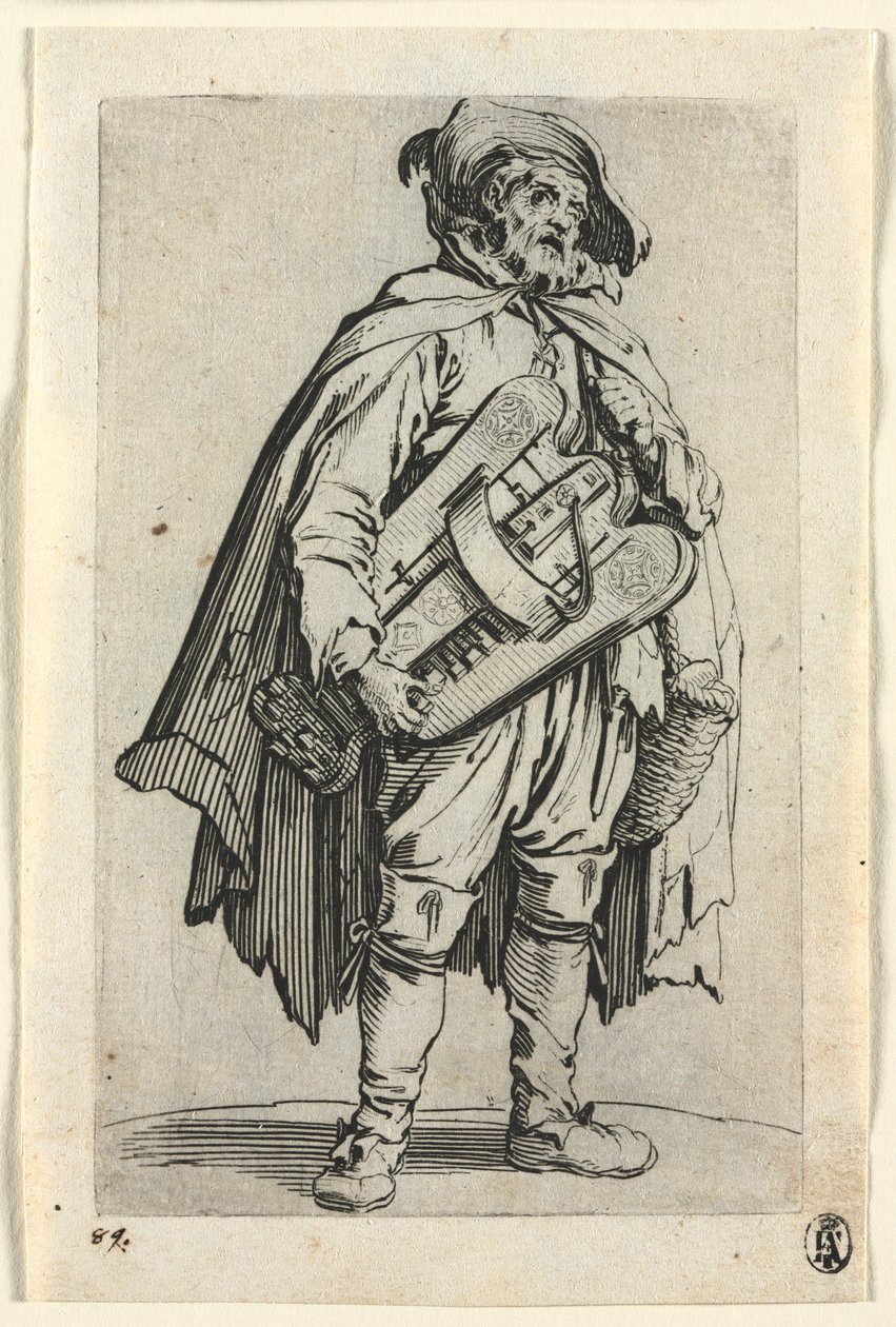The Beggars: The Hurdy-Gurdy Player, c. 1623. tekijältä Jacques Callot