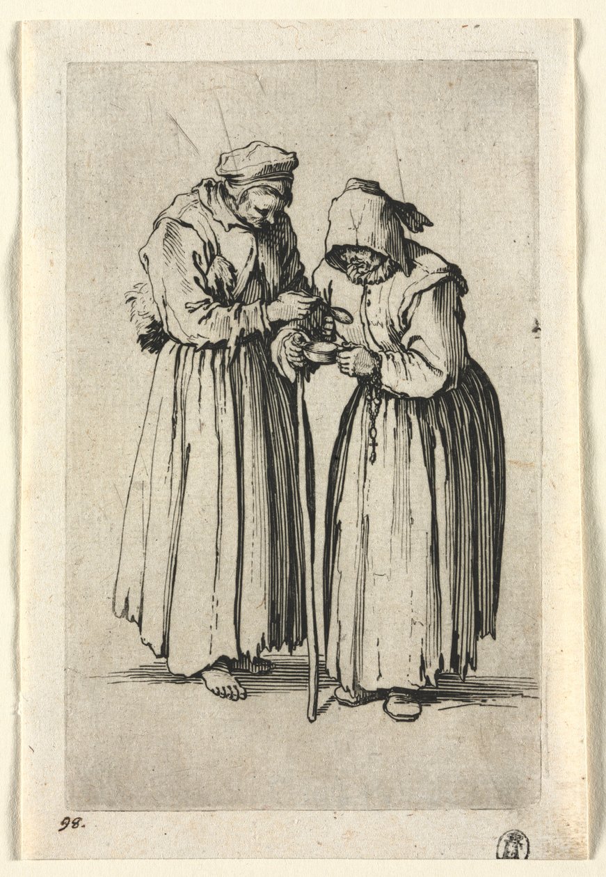 Kerjäläiset: Kaksi kerjäläistä naista, n. 1623. tekijältä Jacques Callot