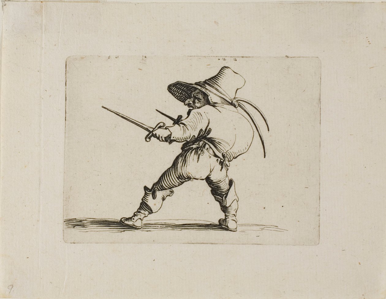 Kaksintaistelija miekalla ja tikarilla, Varie Figure Gobbi tekijältä Jacques Callot