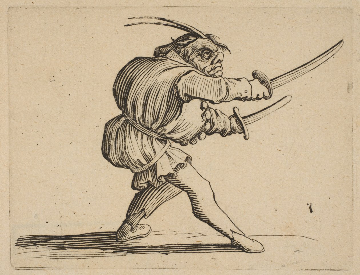 Duelliste aux Deux Sabres Kaksintaistelija kahdella sapelilla, Varie Figure Gobbi, s..., 1616-22. tekijältä Jacques Callot