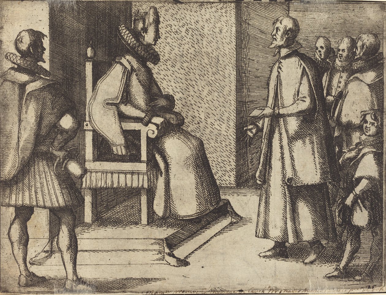 Toscanan lähettiläs kiittää kuningatarta [verso], 1612. tekijältä Jacques Callot