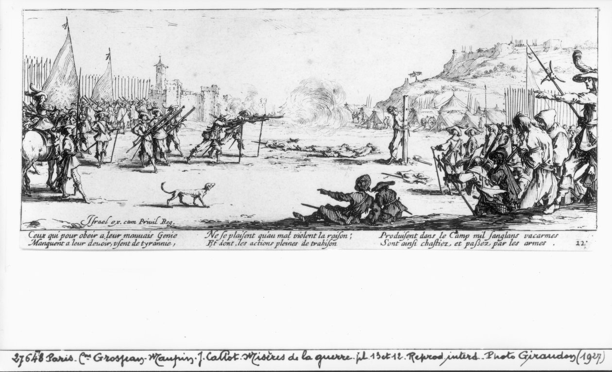 The Firing Squad, levy 12 teoksesta "The Miseries and Fortunes of War", kaiverrus Israel Henriet (n. 1590-1661) 1633 tekijältä Jacques Callot