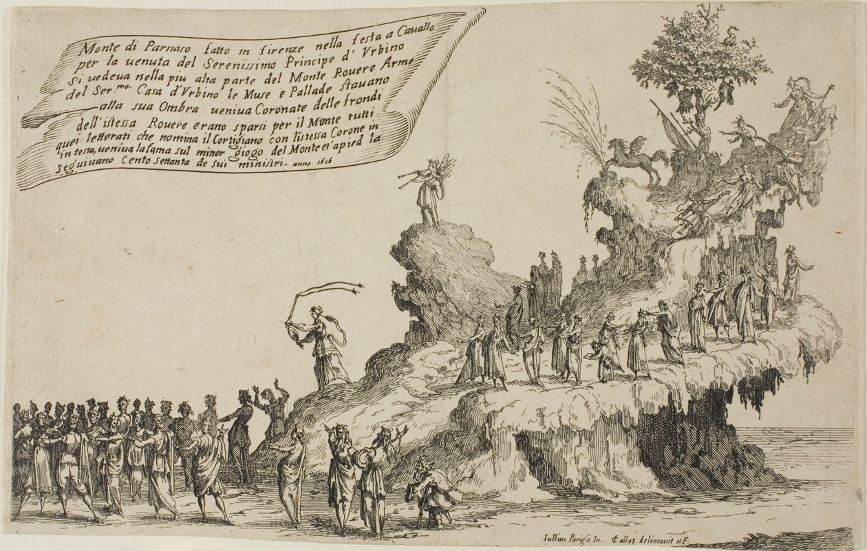 Parnassus-vuoren kelluja kauneuden sodasta tekijältä Jacques Callot