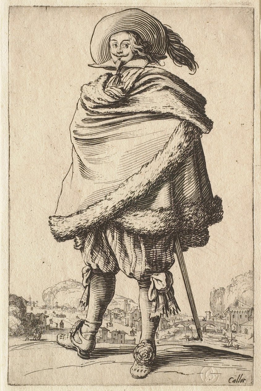 Turkisreunaiseen viittaansa kietoutunut herrasmies tekijältä Jacques Callot
