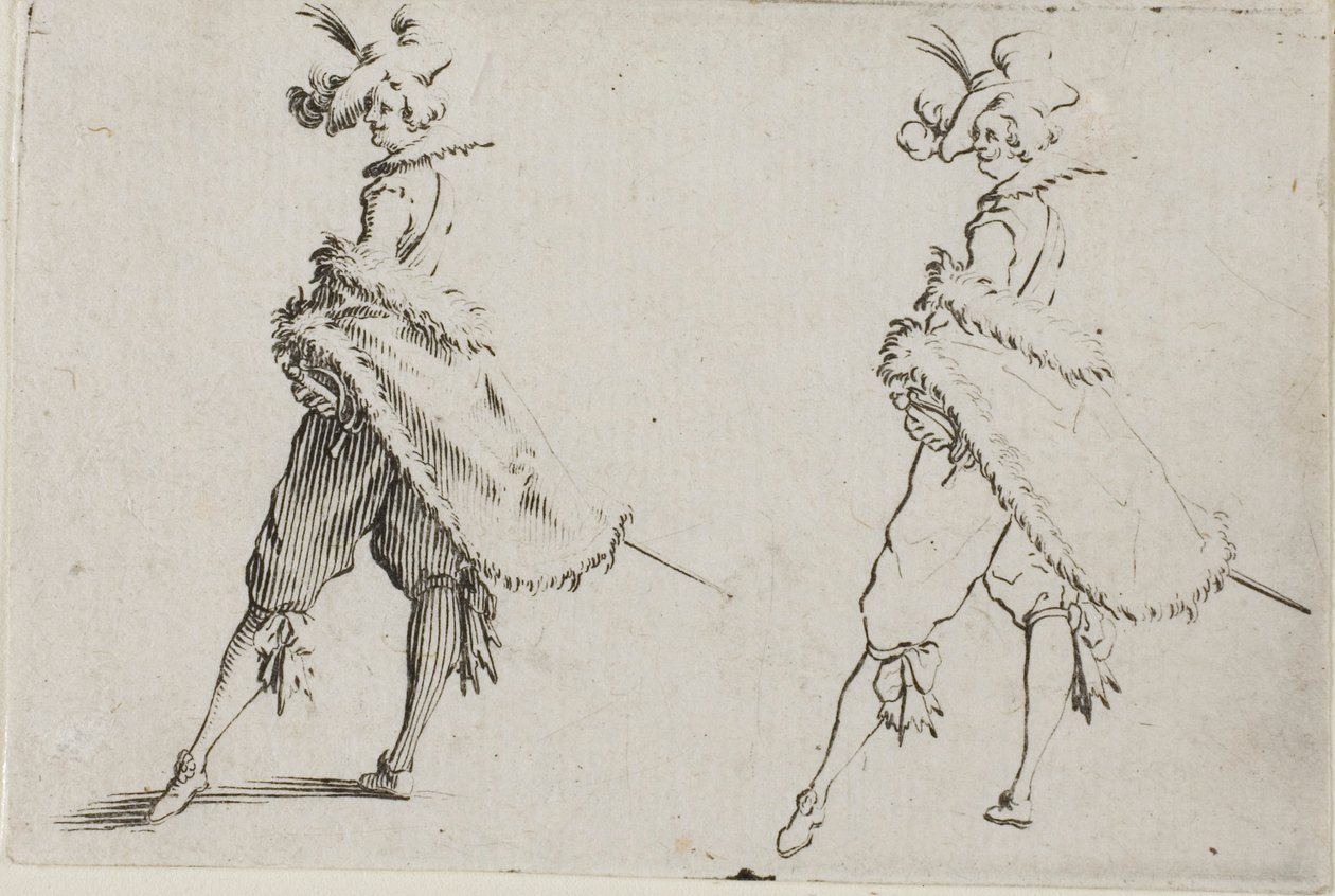 The Capricesin herrasmies takin kanssa, poseeraa kädet lantiolla tekijältä Jacques Callot