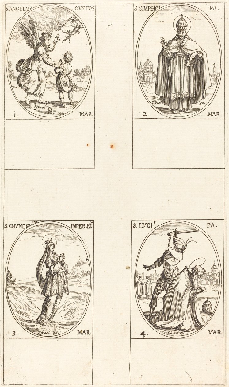 Suojelusenkeli; St. Simplici; St. Cunegundes; St. Luci tekijältä Jacques Callot