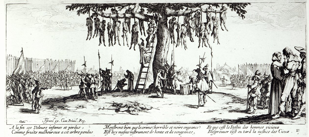 Riippuva levy 11 teoksesta "The Miseries and Fortunes of War", kaiverrus Israel Henriet (n. 1590-1661) 1633 tekijältä Jacques Callot