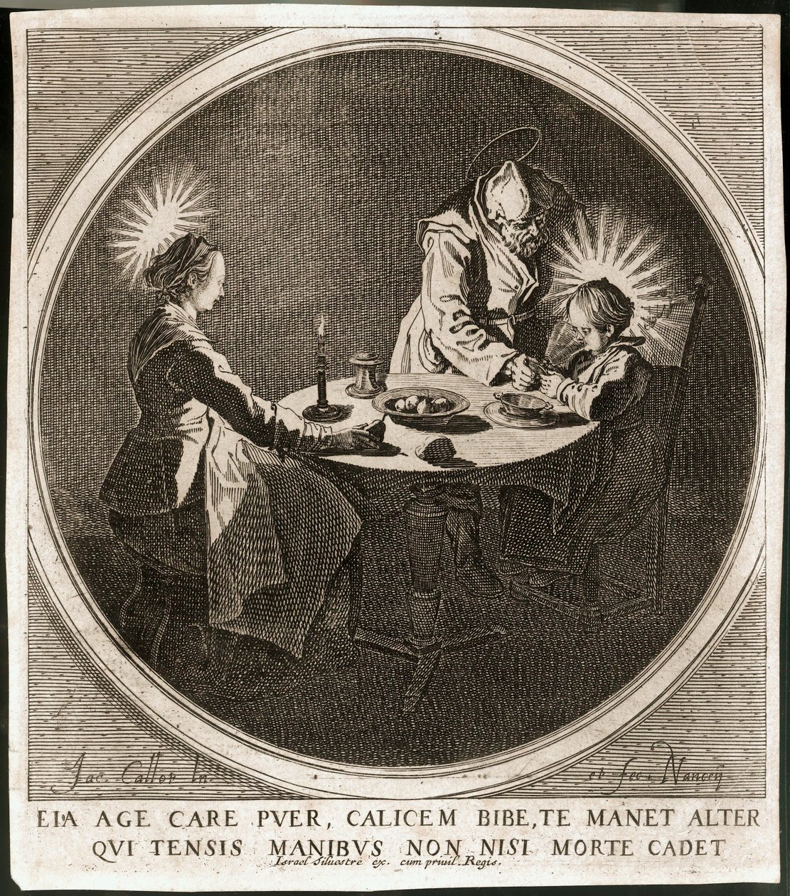 Pyhä perhe pöydän ääressä ... (kaiverrus) tekijältä Jacques Callot