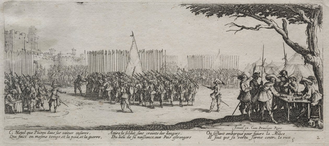 Sodan suuret kurjuudet: joukkojen ilmoittautuminen, 1633. tekijältä Jacques Callot