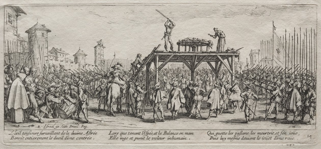 Les grans misèries de la guerra: execució al Wheelfinnish tekijältä Jacques Callot