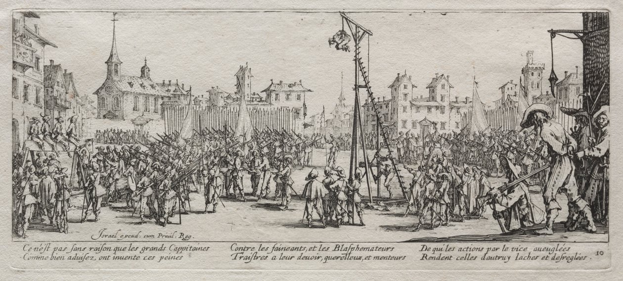 Sodan suuret kurjuudet: Strappado, 1633. tekijältä Jacques Callot