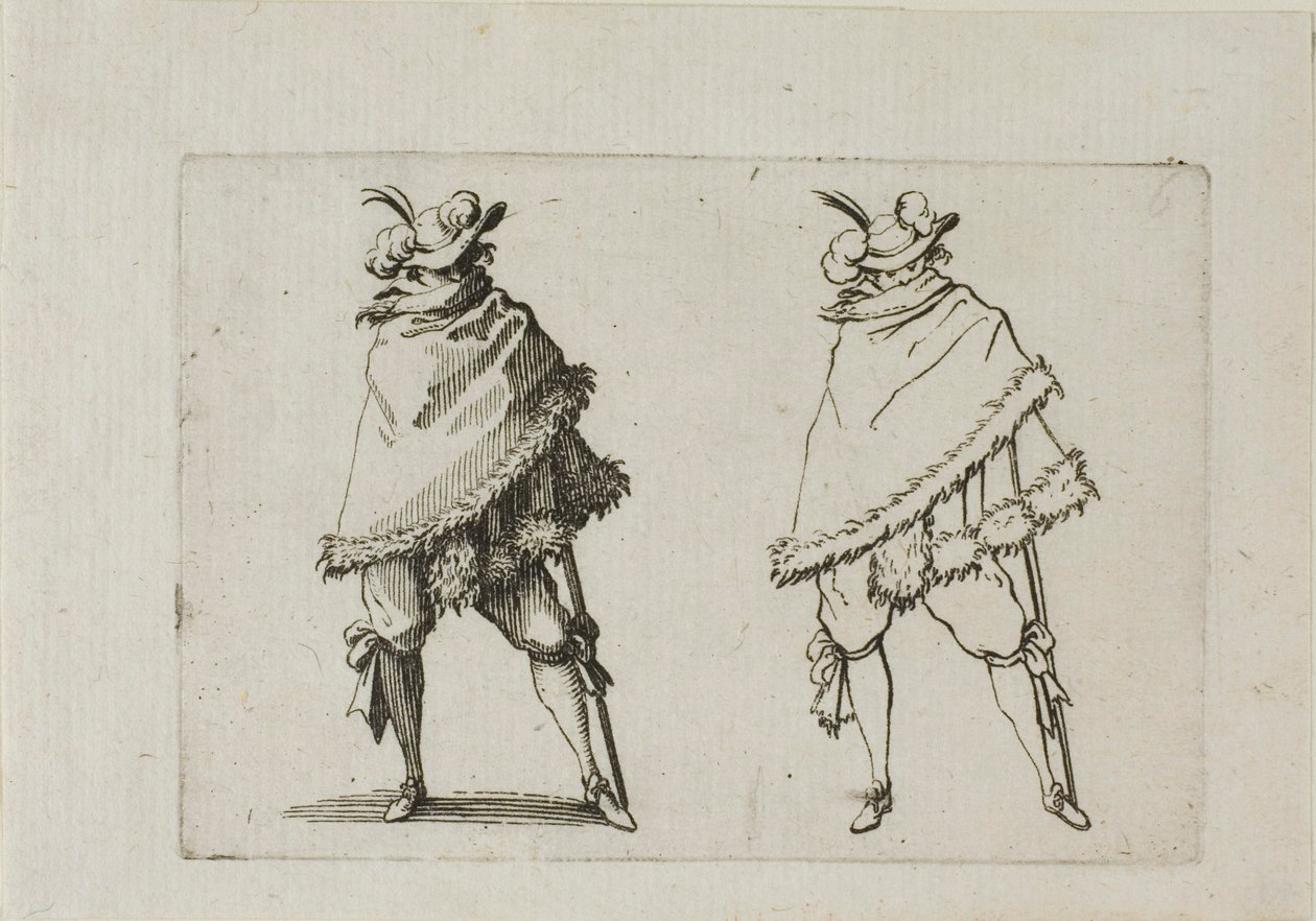 Mies käärittynä takkiinsa, Capricesista tekijältä Jacques Callot