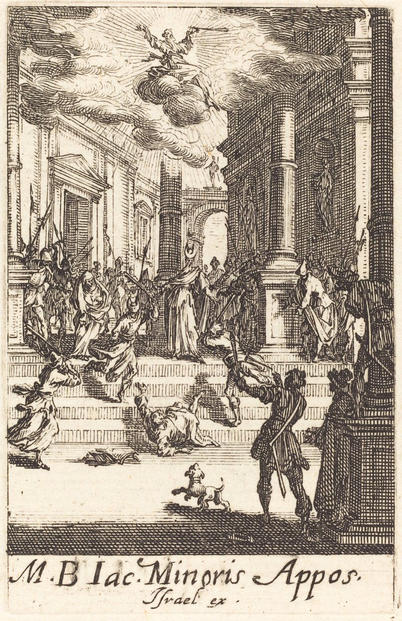 Pyhän Jaakobin marttyyrikuolema, n. 16341635. tekijältä Jacques Callot
