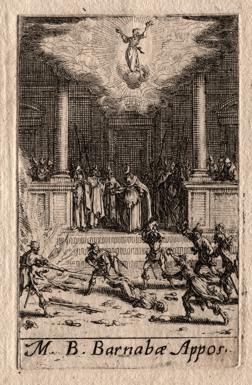 Apostolien marttyyrikuolema: Pyhä Barnabas. tekijältä Jacques Callot