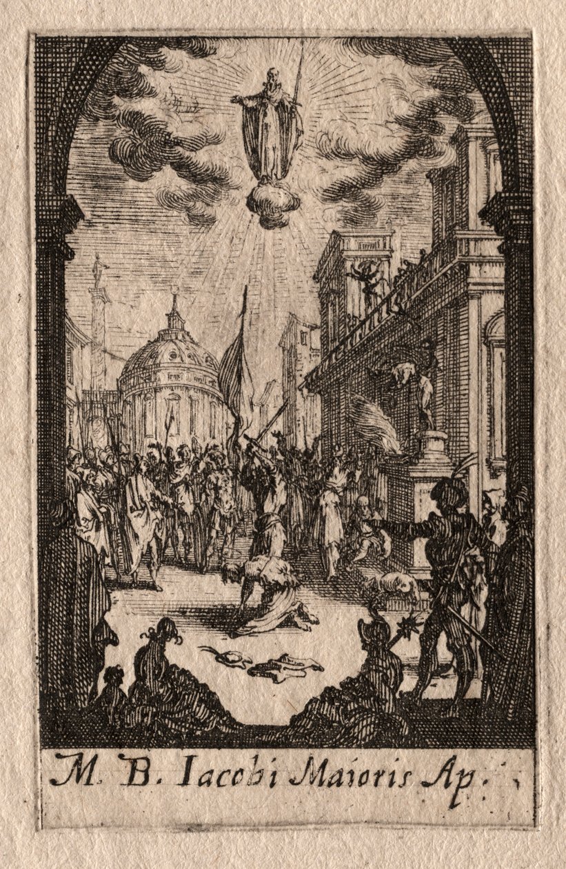 Apostolien marttyyrikuolema: Pyhä Jaakob Suurempi. tekijältä Jacques Callot