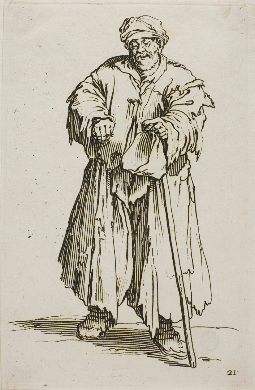 Lihava kerjäläinen alaspäin, levy 21, The Beggars tekijältä Jacques Callot