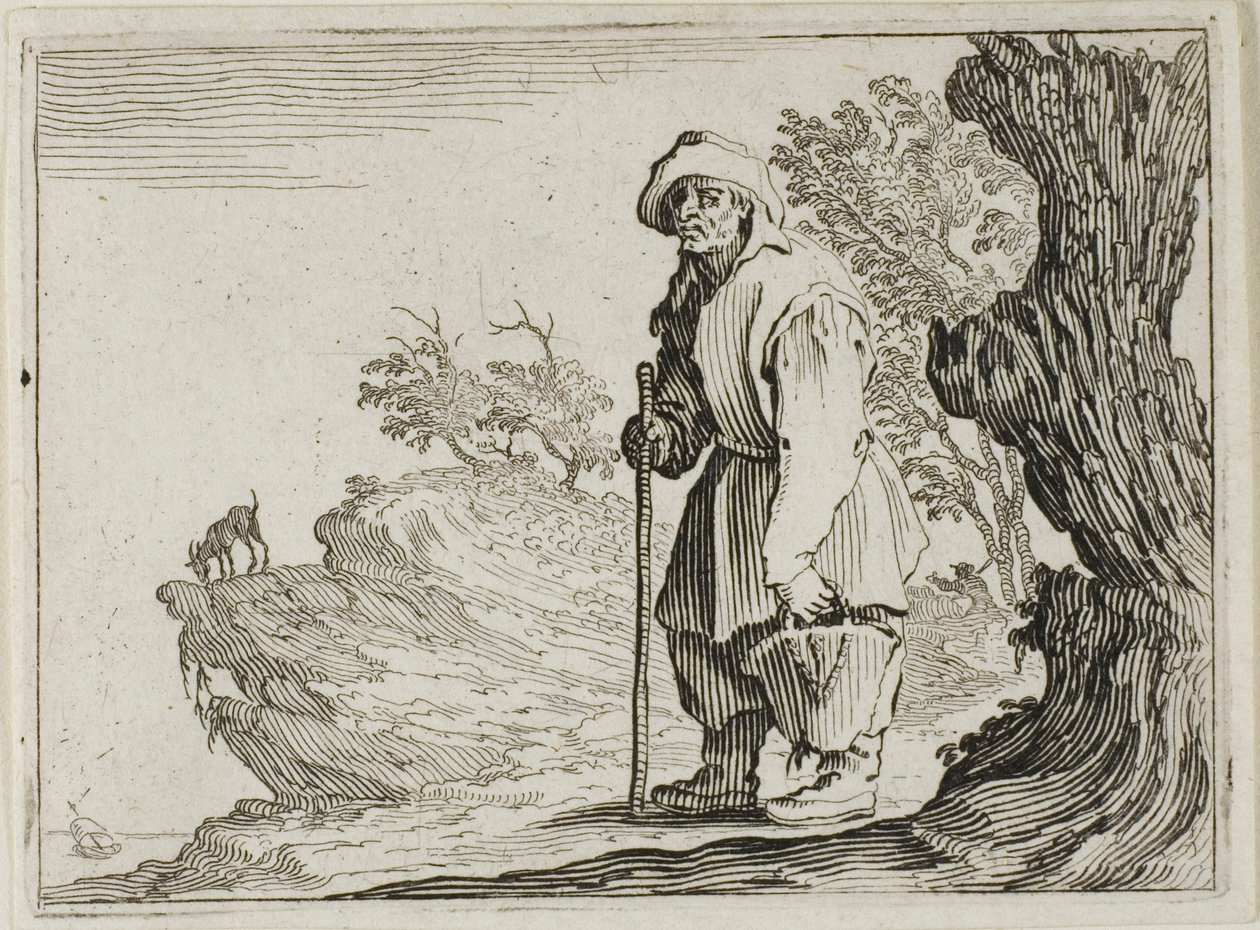 Laukkuaan kantava talonpoika, The Capricesista tekijältä Jacques Callot