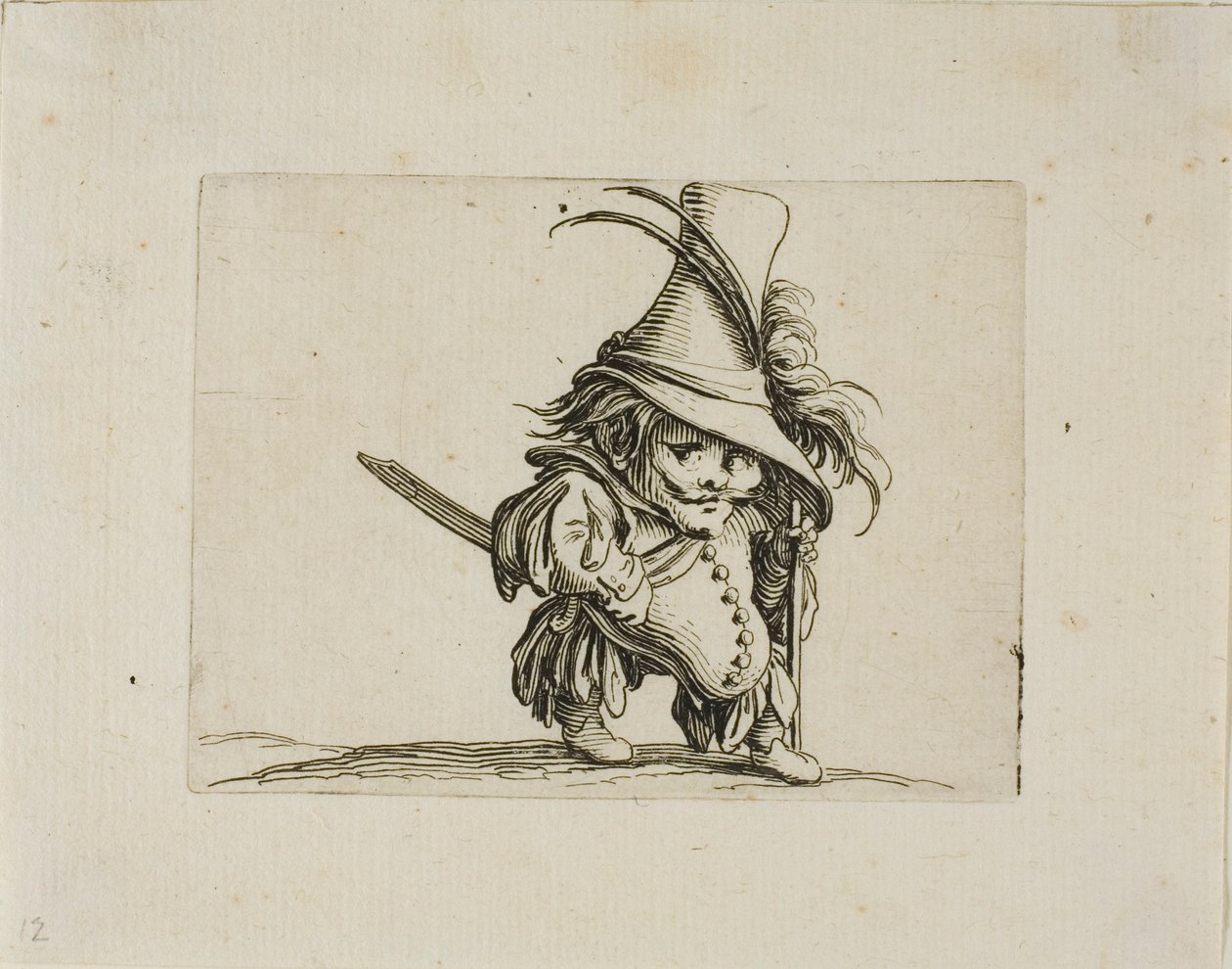 Potbulied mies pitkällä hatulla, Varie Figure Gobbilta tekijältä Jacques Callot