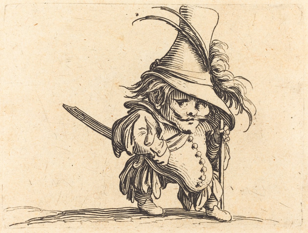 Pulloinen mies pitkällä hatulla tekijältä Jacques Callot