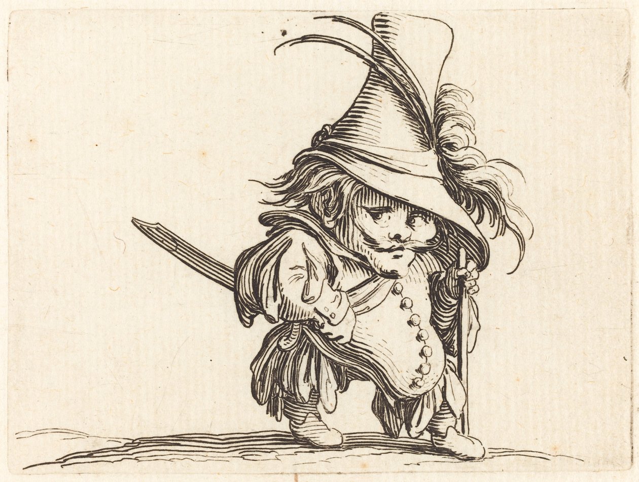 Pulloinen mies pitkällä hatulla tekijältä Jacques Callot