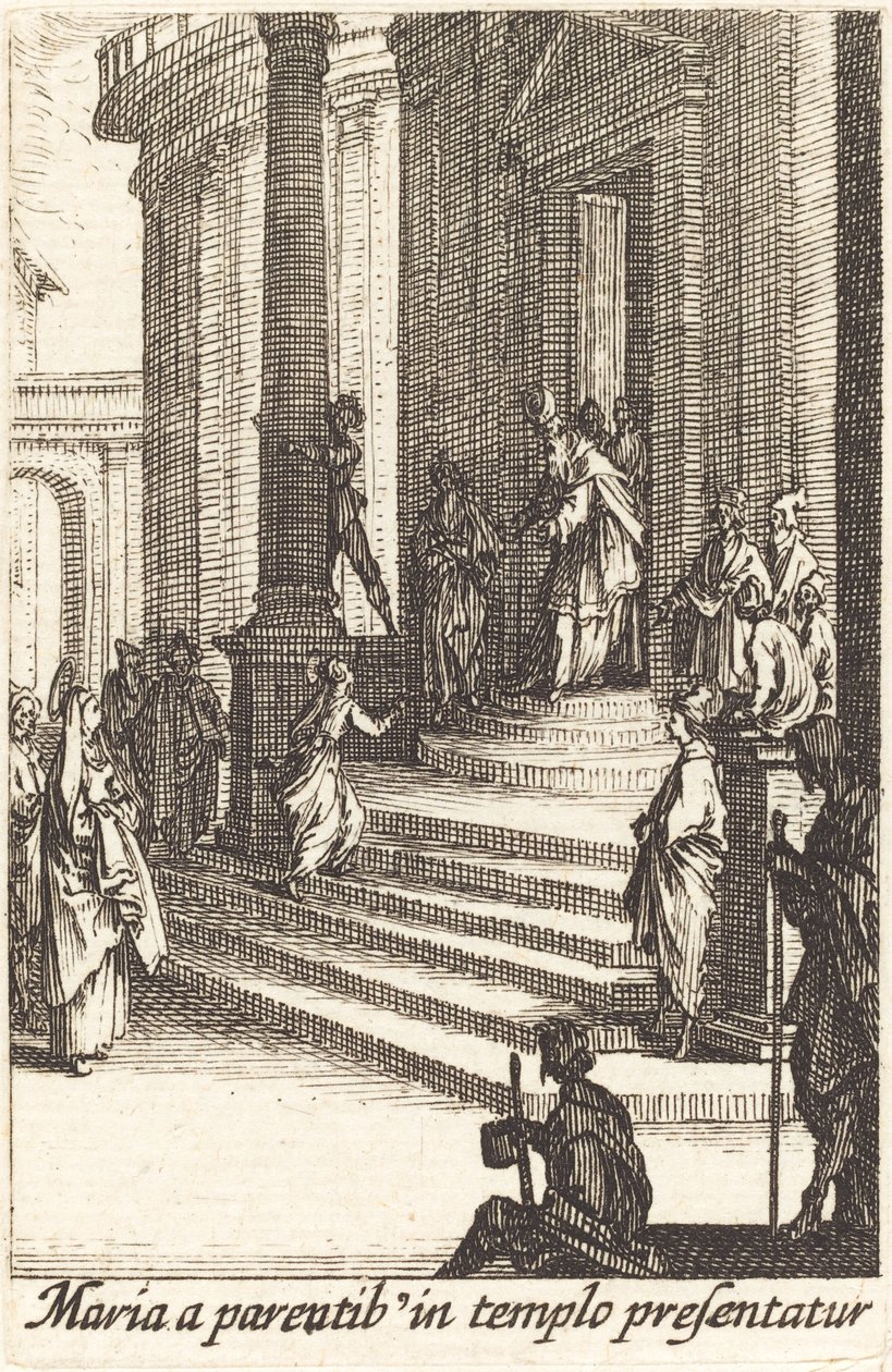 Neitsyen esittely vuonna 1630 tai sen jälkeen. tekijältä Jacques Callot