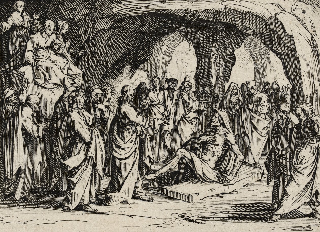 Lasaruksen ylösnousemus, 1635 tekijältä Jacques Callot