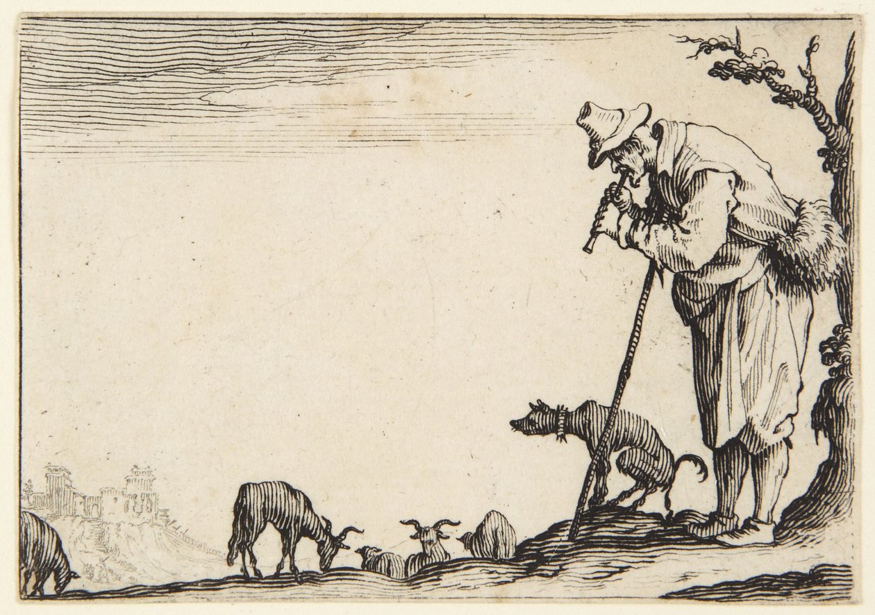 Huilua soittava paimen tekijältä Jacques Callot