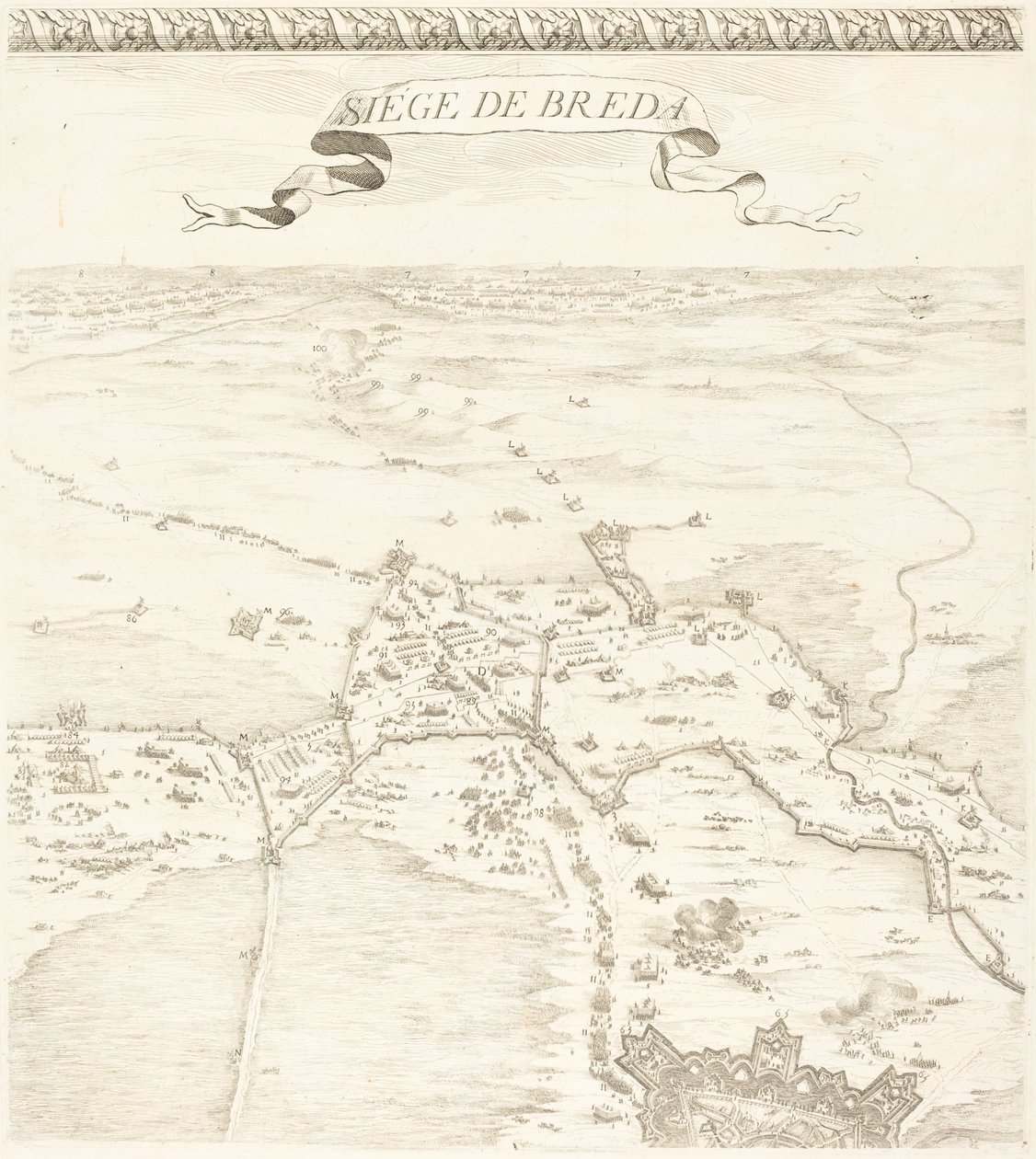 Bredan piiritys [levy 2/6] tekijältä Jacques Callot