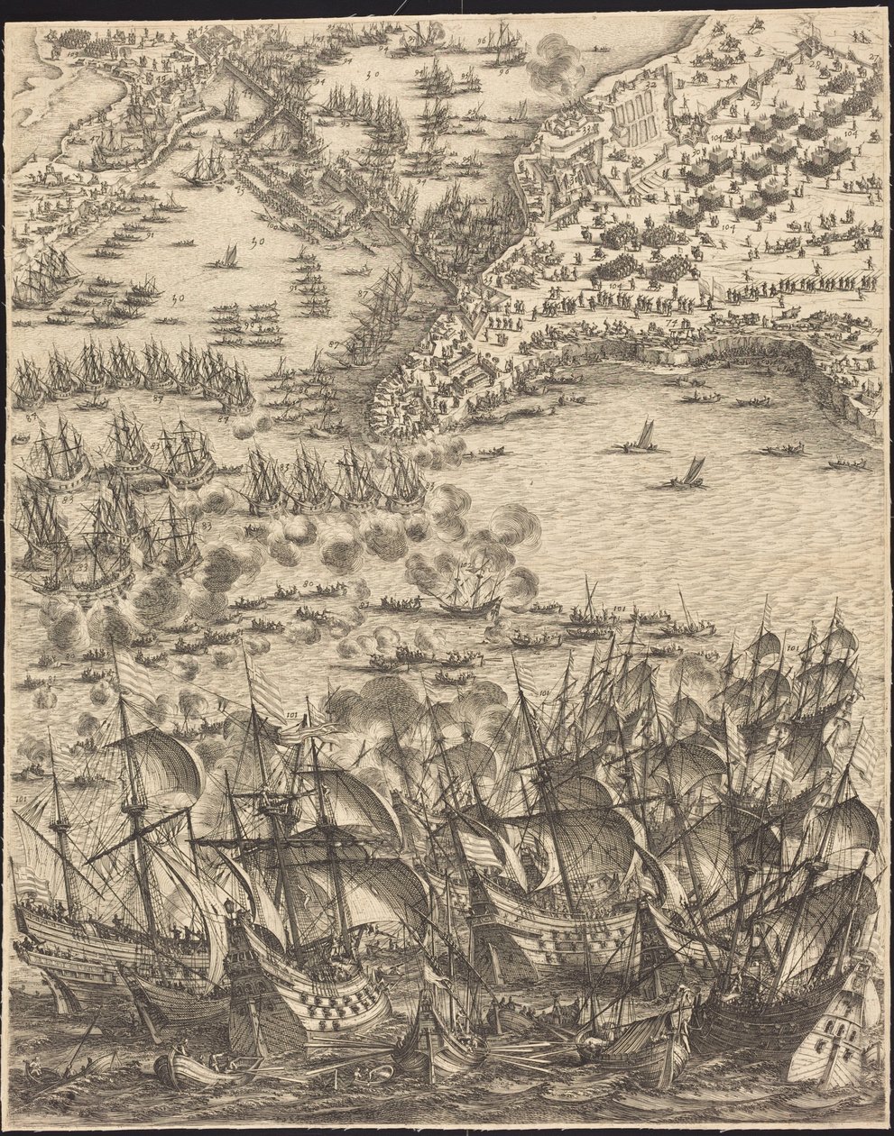 La Rochellen piiritys [laatta 11 kaikkiaan 16 laatasta; sarjaan kuuluvat 1952.8.97-112] tekijältä Jacques Callot