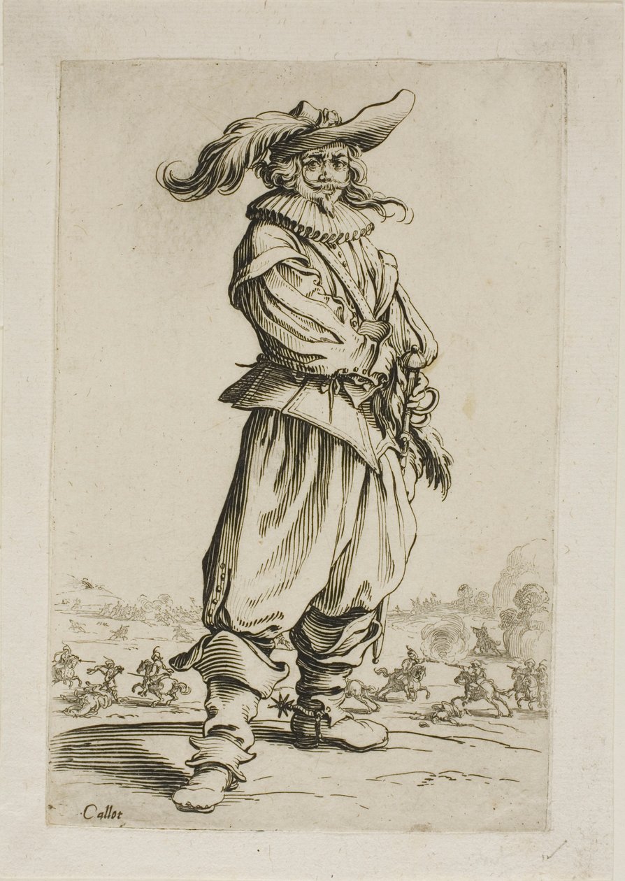 Soldier, jolla on hattu, levy kolme La Noblessesta tekijältä Jacques Callot