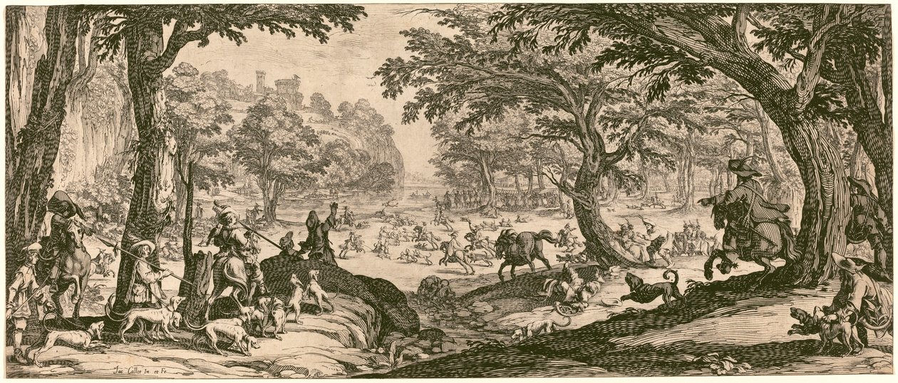 Hirvenmetsästys, luultavasti 1619. tekijältä Jacques Callot