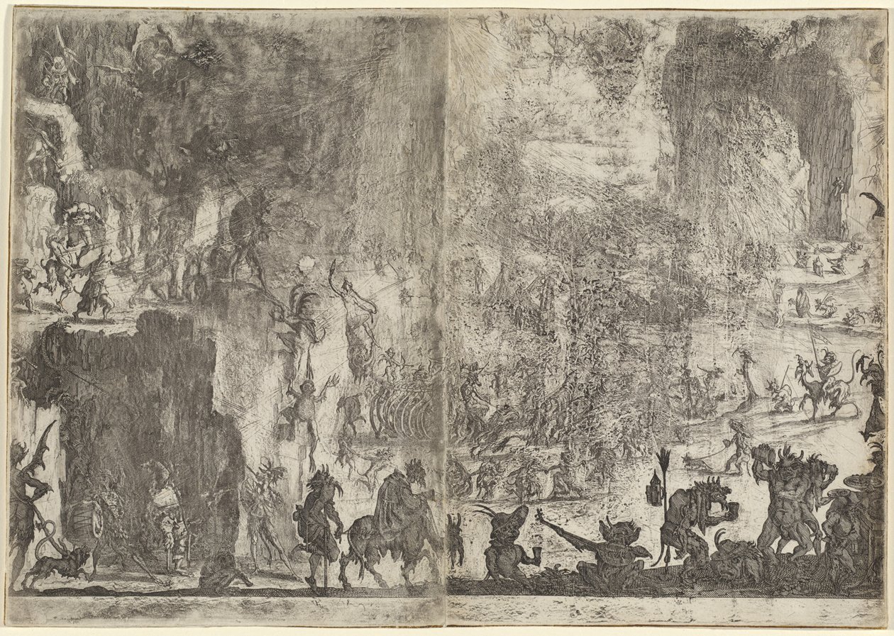 Pyhän Antoniuksen kiusaus [ensimmäinen versio], n. 1617. tekijältä Jacques Callot