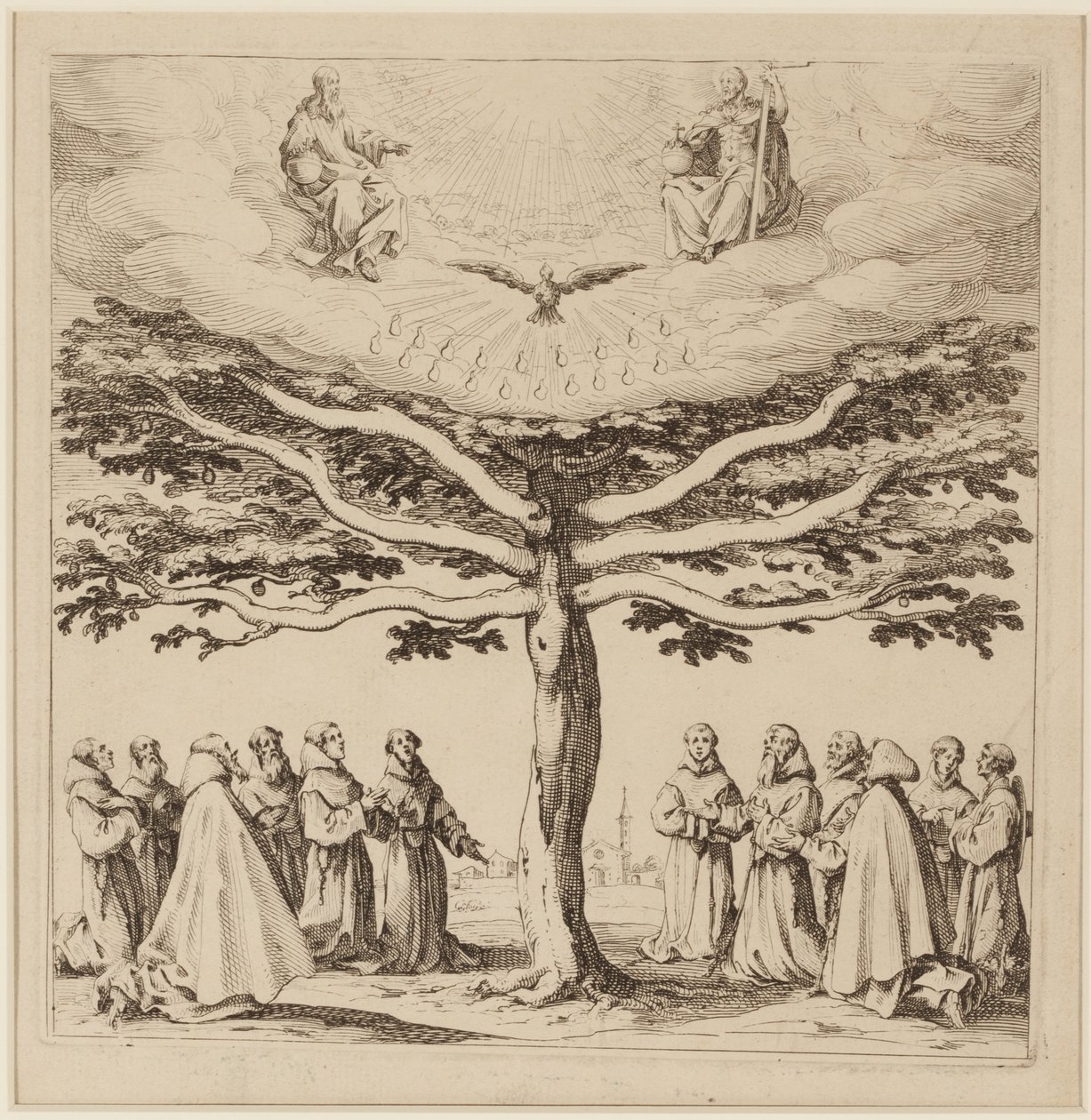 Pyhän Franciscuksen puu, n. 1619 (etsaus) tekijältä Jacques Callot