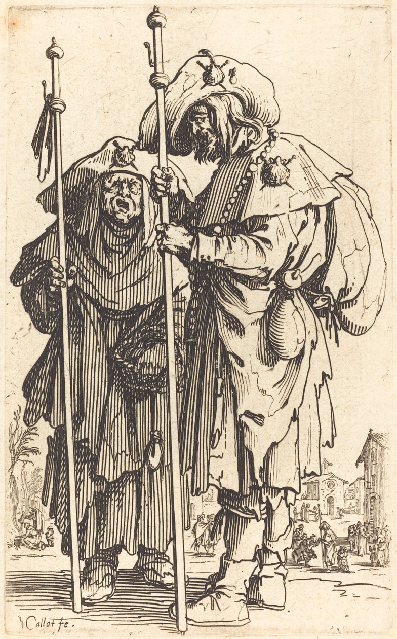 Kaksi pyhiinvaeltajaa, n. 1622. tekijältä Jacques Callot