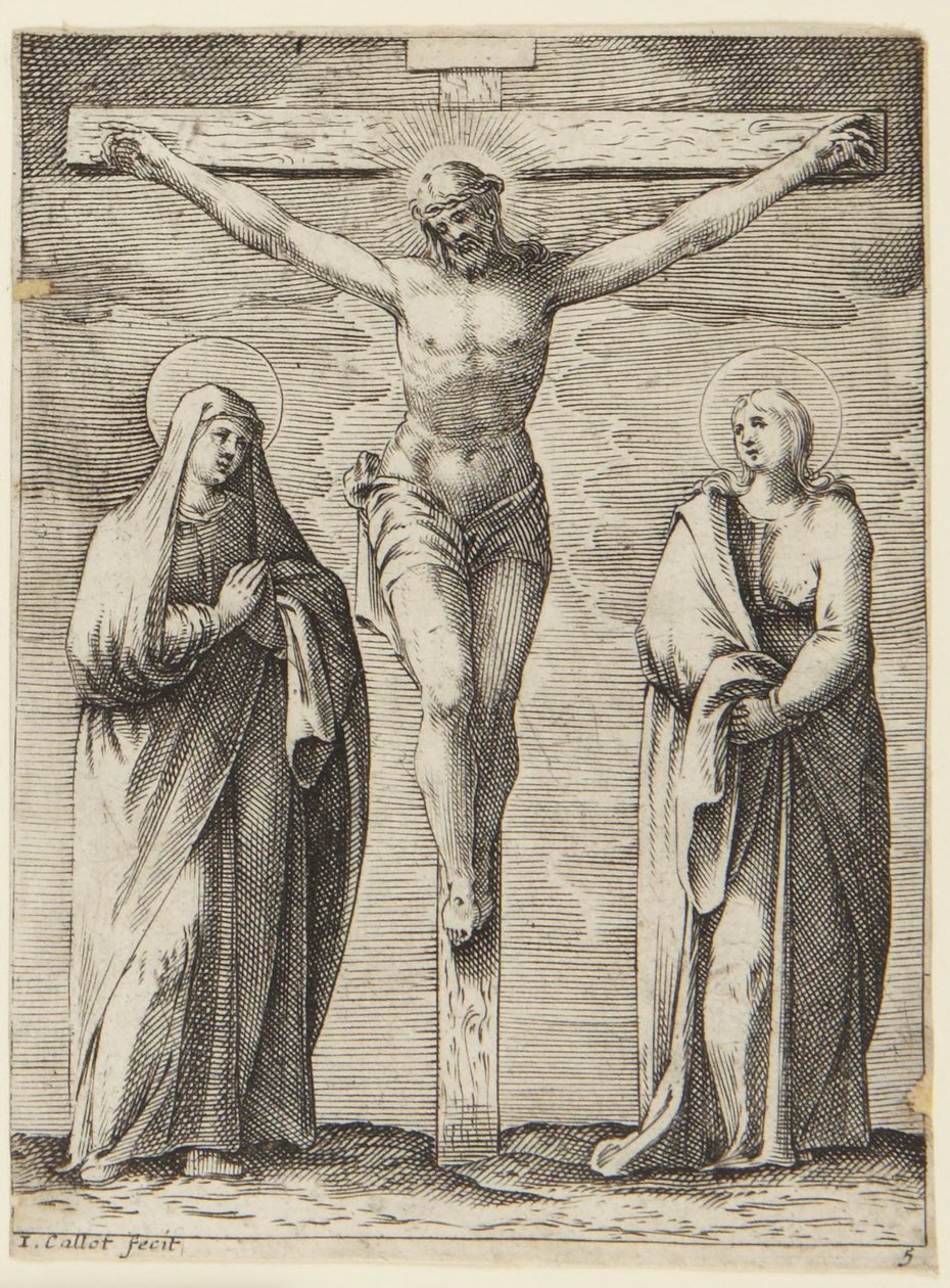 Neitsyt Maria ja pyhä Johannes ristin juurella tekijältä Jacques Callot