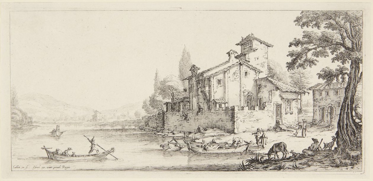 ”Kävely veden äärellä”, sarjasta Paysages Gravées pour Jean de Médicis, Paysages Dessinés à Florence (Maisemia Giovanni de Medicille tai Firenzessä piirretyt maisemat) tekijältä Jacques Callot