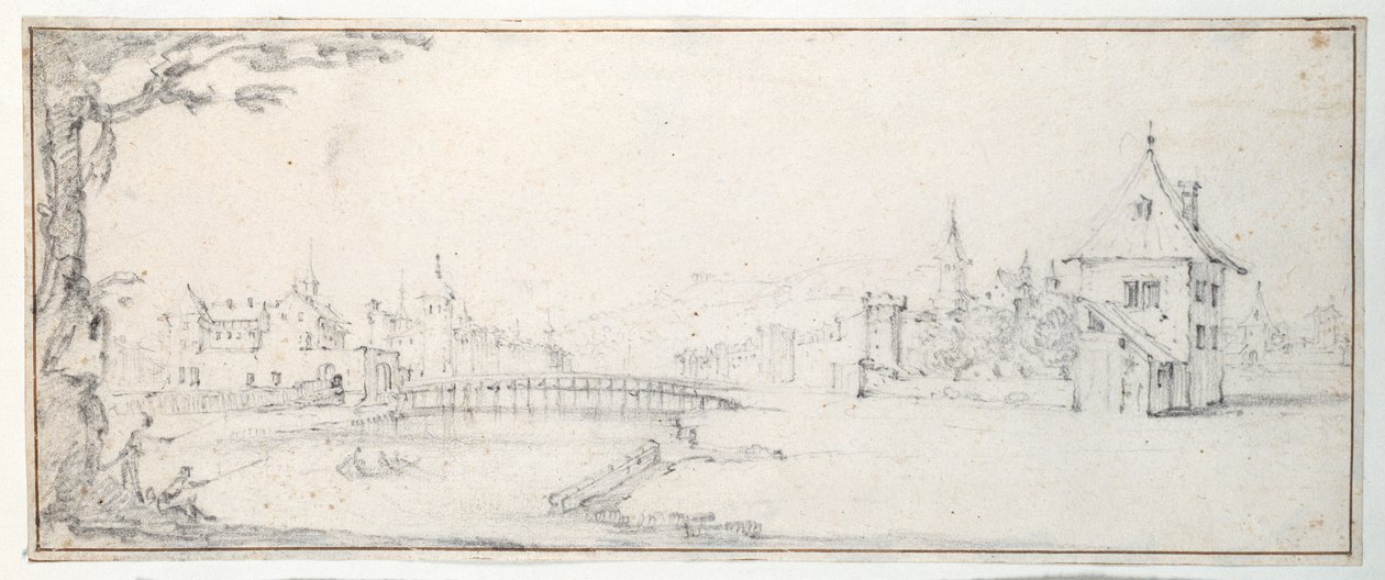 Gaucheun silta Epinalissa (musta liitu paperilla) tekijältä Jacques Callot