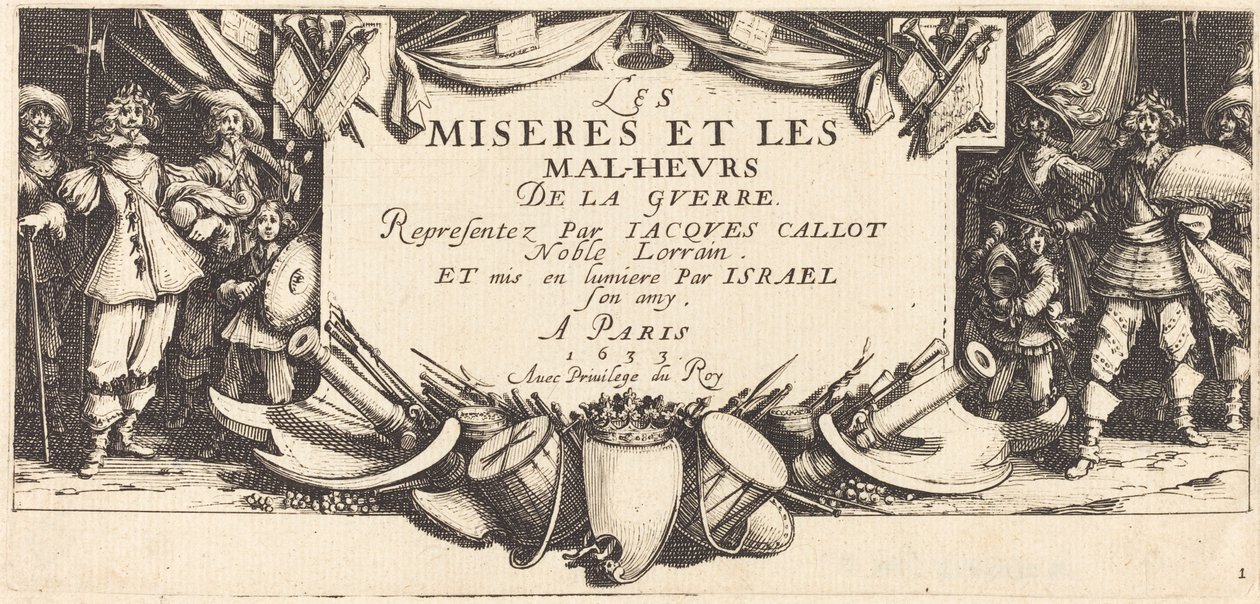 Otsikko "The Large Miseries of War" tekijältä Jacques Callot